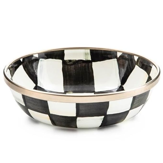 MACKENZIE-CHILDS Enamel Relish Dish, Small Serving Bowl for Entertaining, Black-and-White Courtly Check