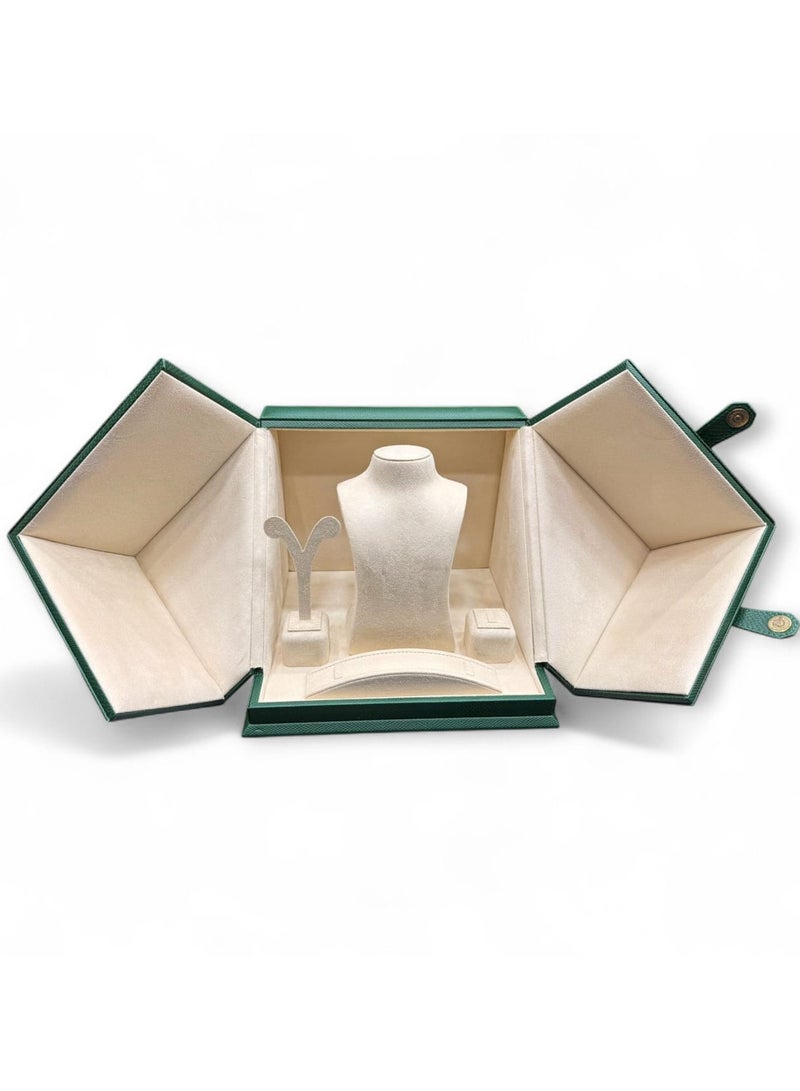 Al Seraj Luxury 4-in-1 Jewellery Organizer Box Set | Premium Green Rexine Exterior with Beige Suede Interior | Necklace, Ring, Earring & Bracelet Display Case | Made in Dubai | Gift & Showroom Storage - Image 1