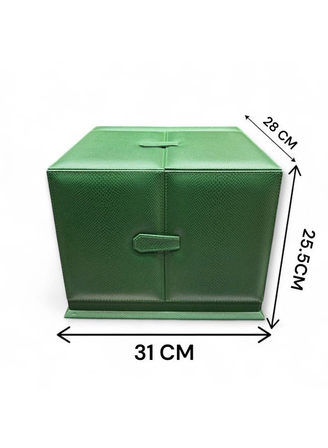 Al Seraj Luxury 4-in-1 Jewellery Organizer Box Set | Premium Green Rexine Exterior with Beige Suede Interior | Necklace, Ring, Earring & Bracelet Display Case | Made in Dubai | Gift & Showroom Storage - Image 2
