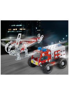 eitech eitech 2 in 1 Firefighters Metal Building Set Helicopter and Firetruck Model Construction Kit Ideal for 8+ Year Olds for Developing STEM and Engineering Skills 190 Pieces  - Image 4