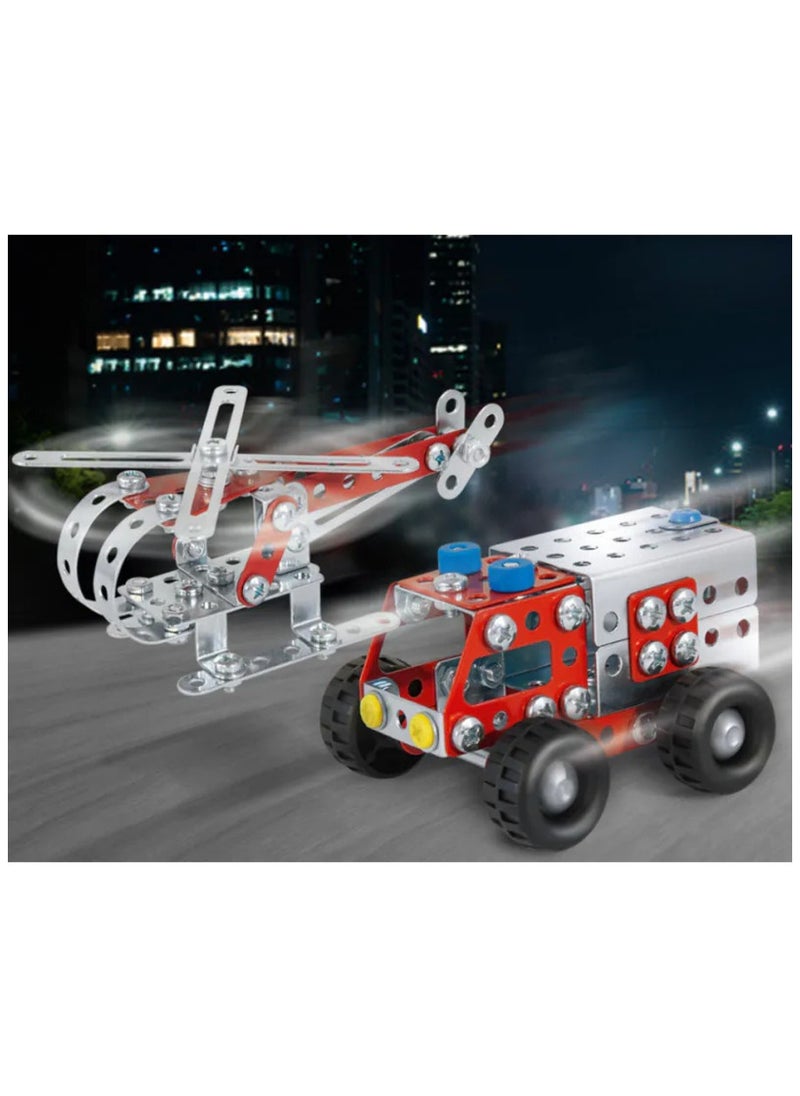 eitech 2 in 1 Firefighters Metal Building Set Helicopter and Firetruck Model Construction Kit Ideal for 8+ Year Olds for Developing STEM and Engineering Skills 190 Pieces