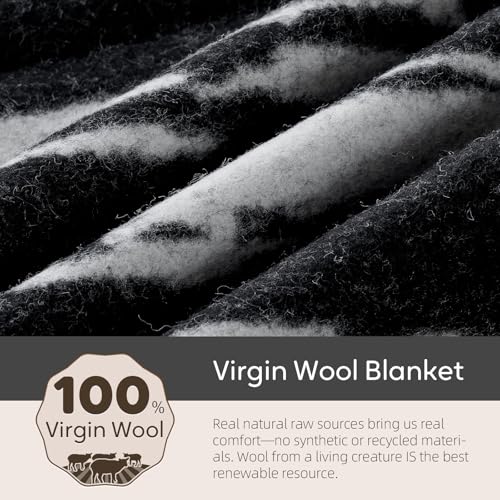 Molithe 100% Wool Blanket, 62" x 86", Warm, Thick, Washable, Military Wool Blanket, Great for Camping, Outdoors, Sporting Events, Survival Kits,Black White Striped - Image 5