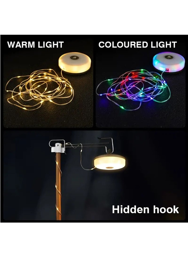 Camping Light String, 3 in 1 Camping Light Rechargeable(10m), RGB Portable Outdoor String Lights, Durable Tent Fairy Lights, USB Camp Lights for Camper, Multi-Modes