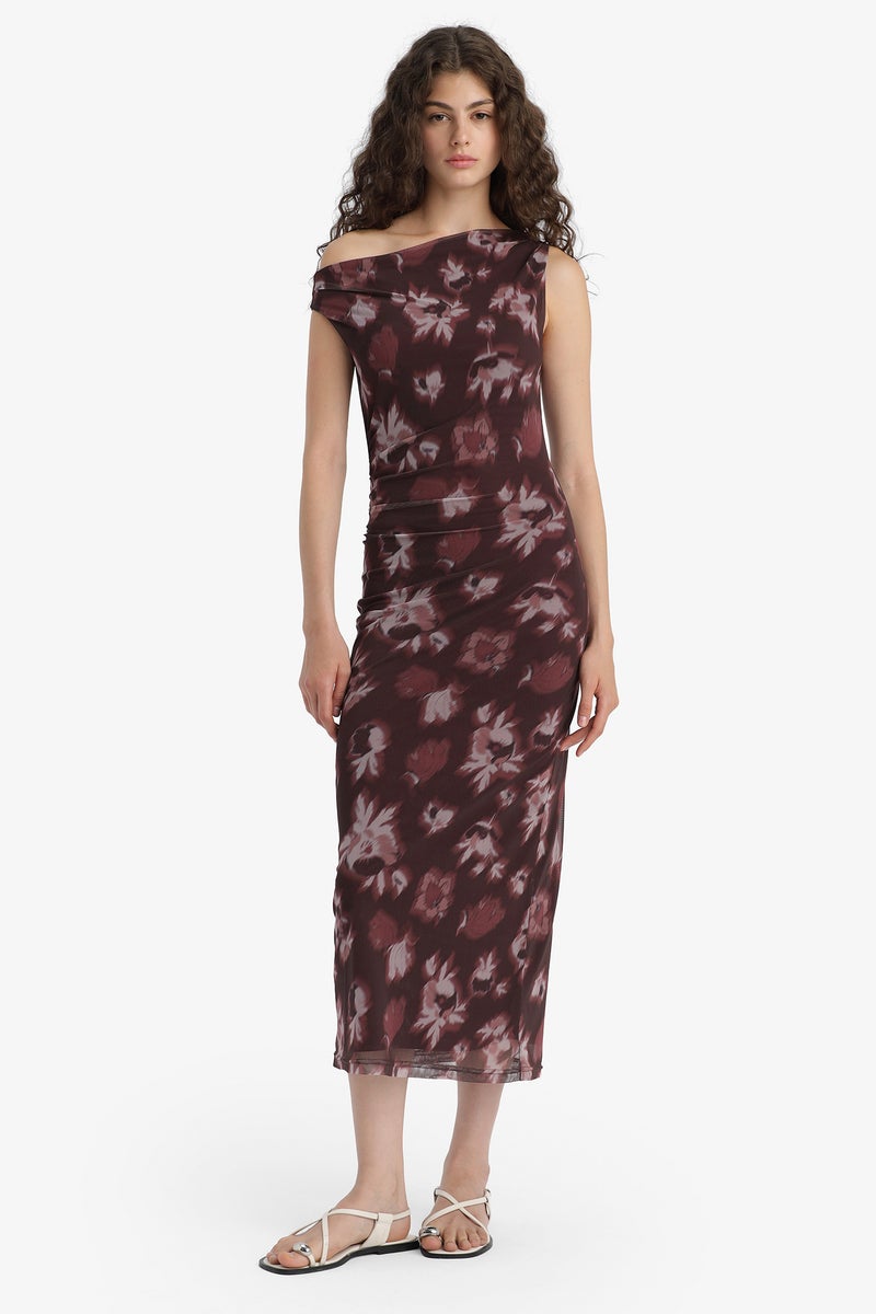 DeFacto Red Woman Bodycon Strapless Floral Tulle Maxi Dress Casual - Image 4