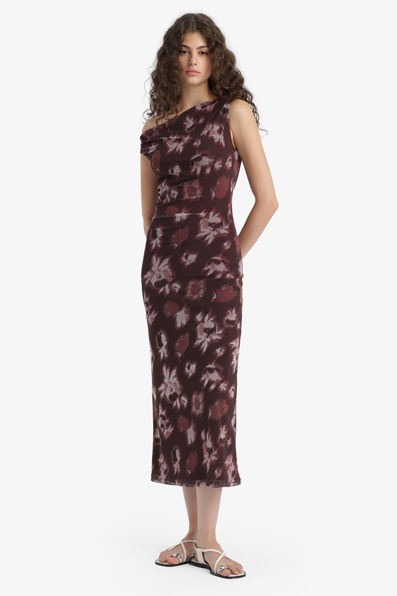 DeFacto Red Woman Bodycon Strapless Floral Tulle Maxi Dress Casual - Image 2