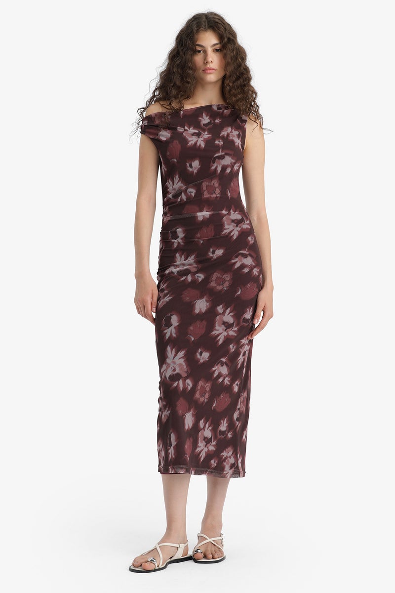 DeFacto Red Woman Bodycon Strapless Floral Tulle Maxi Dress Casual - Image 1