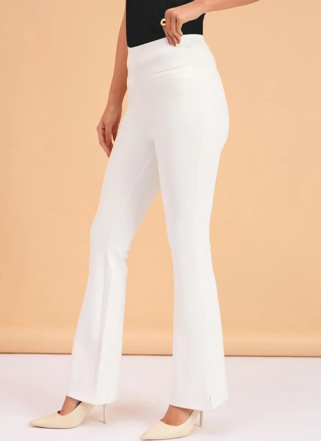 SASSAFRAS White Bootcut High-Rise Trousers for Women