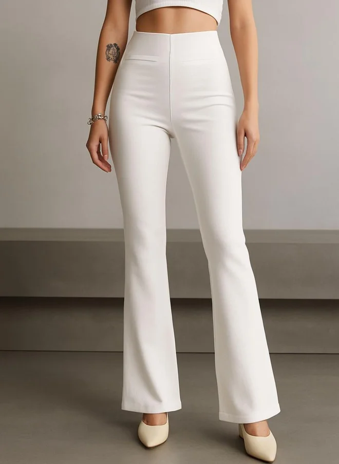SASSAFRAS White Bootcut High-Rise Trousers for Women