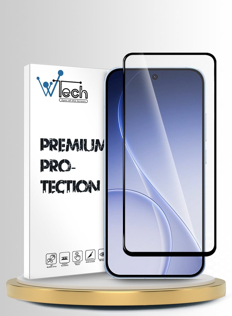 دبليو تيك واقي شاشة زجاجي مقوّى كامل الغطاء بكامل الغراء لسلسلة Oppo Reno15 Pro 5G 2025 Premium E2E (MSGECN) - شفاف/أسود - Image 1