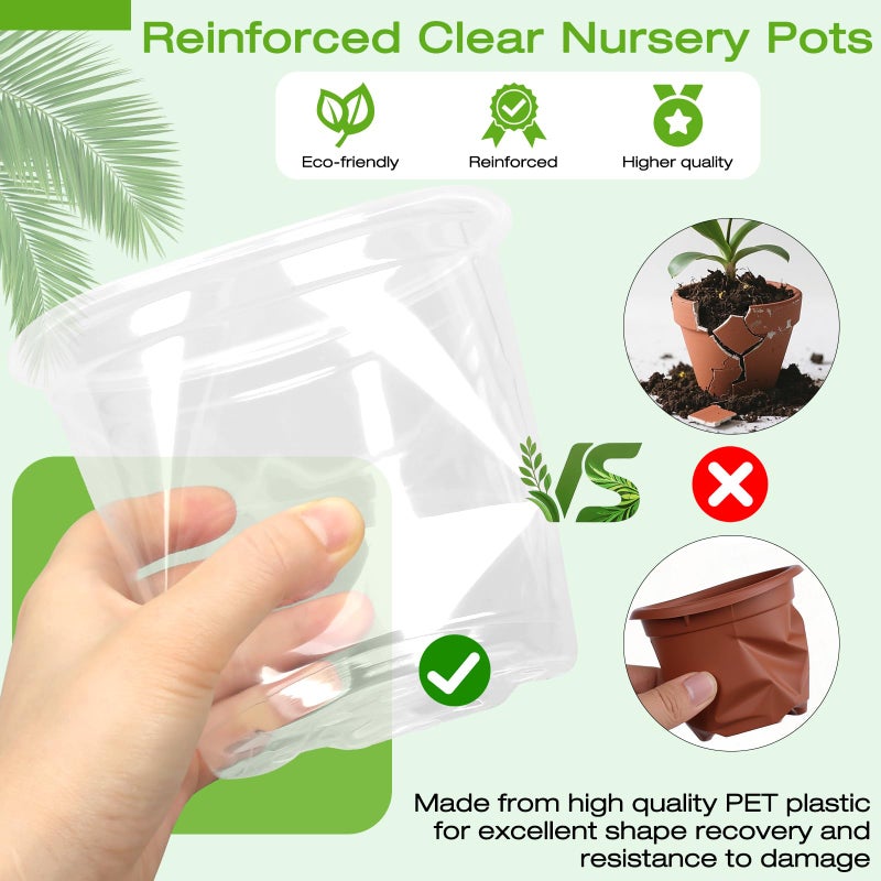 FUOAUYK 3 Inch Clear Nursery Pots with Drainage Trays, 15 Pack Plastic Pots for Plants, Clear Pot for Seed Starting, Transplanting, Succulents, and Indoor Gardening (3 inch) - Image 4
