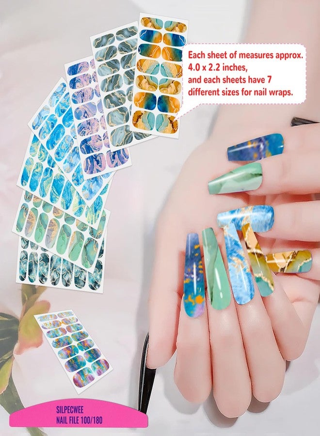 SILPECWEE 16 Sheets Nail Stickers Full Nail Wraps for Women Light Color Marble Nail Polish Strips Gel Nail Strips Self Adhesive Press on Fingernail Sticker Nails with Nail File - Image 4