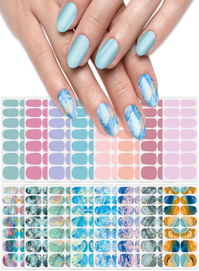 SILPECWEE 16 Sheets Nail Stickers Full Nail Wraps for Women Light Color Marble Nail Polish Strips Gel Nail Strips Self Adhesive Press on Fingernail Sticker Nails with Nail File - Image 1