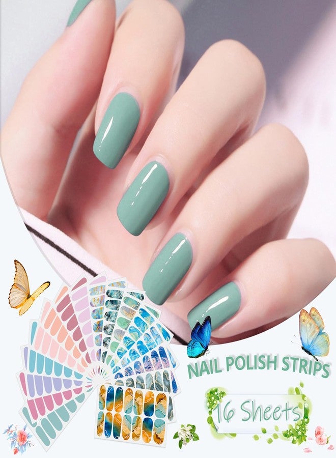 SILPECWEE 16 Sheets Nail Stickers Full Nail Wraps for Women Light Color Marble Nail Polish Strips Gel Nail Strips Self Adhesive Press on Fingernail Sticker Nails with Nail File - Image 3