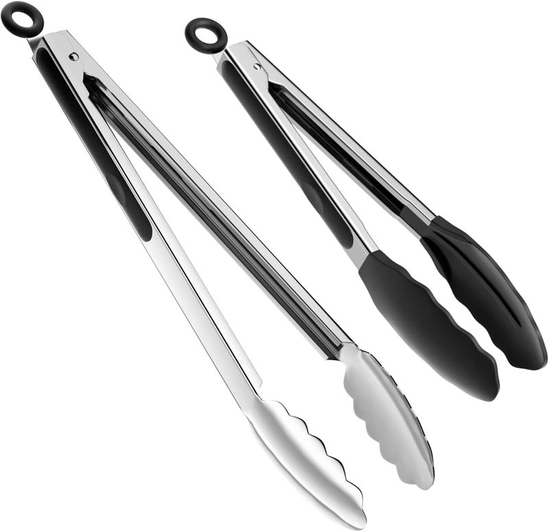ChefAide Set of 2 Cooking Tongs,600ºF High Heat-Resistant,Kitchen Utensils,Cooking Utensils for Grill,Salad,BBQ,Frying,Baking,Serving 9/12 inches - Image 1
