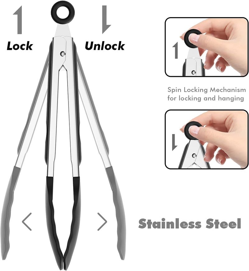 ChefAide Set of 2 Cooking Tongs,600ºF High Heat-Resistant,Kitchen Utensils,Cooking Utensils for Grill,Salad,BBQ,Frying,Baking,Serving 9/12 inches - Image 3