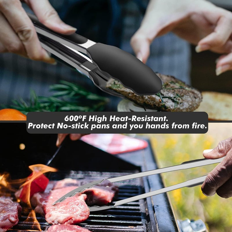 ChefAide Set of 2 Cooking Tongs,600ºF High Heat-Resistant,Kitchen Utensils,Cooking Utensils for Grill,Salad,BBQ,Frying,Baking,Serving 9/12 inches - Image 5