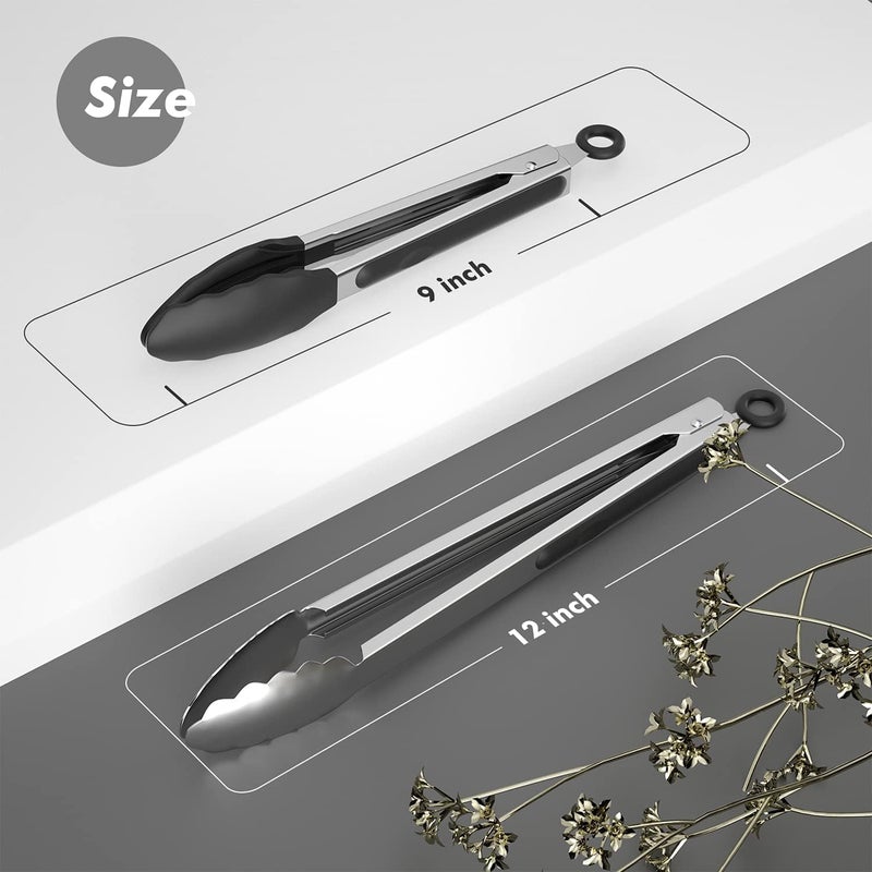 ChefAide Set of 2 Cooking Tongs,600ºF High Heat-Resistant,Kitchen Utensils,Cooking Utensils for Grill,Salad,BBQ,Frying,Baking,Serving 9/12 inches - Image 2