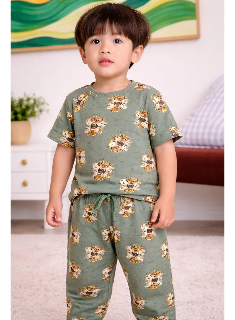 Victor And Jane  Boys’ Pajama Set – All-Over Tiger Print Cotton Nightwear (2-Piece Set) for Men | Best Price UAE
