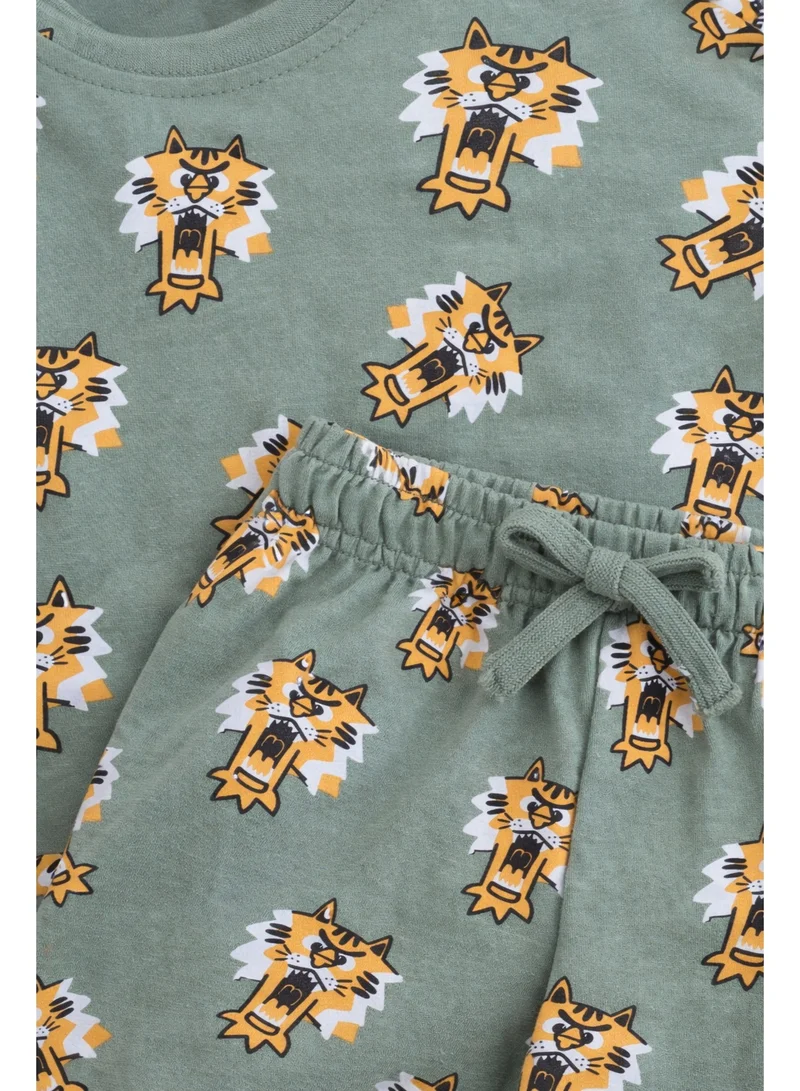 Victor And Jane  Boys’ Pajama Set – All-Over Tiger Print Cotton Nightwear (2-Piece Set) for Men | Best Price UAE