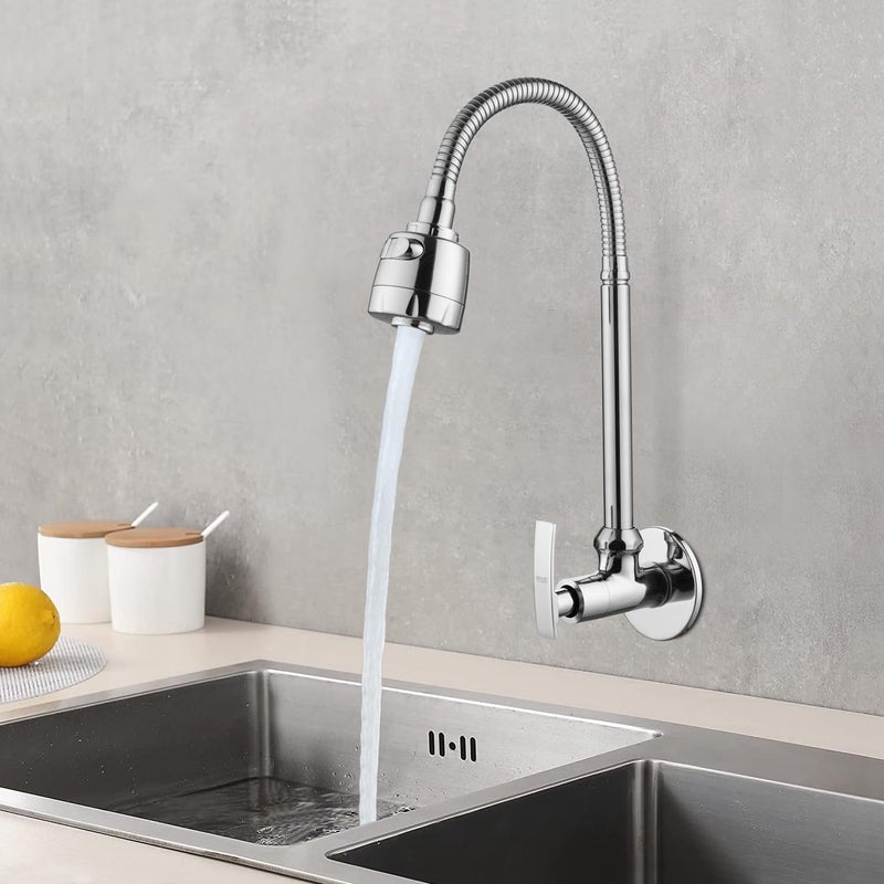 SPAZIO صنبور حوض سبازيو بلس نحاسي مع فوهة دوارة مرنة من الفولاذ المقاوم للصدأ بزاوية 360 درجة نمط تدفق مزدوج ماء ساخن أو بارد لحوض المطبخ أو حوض الغسيل بتشطيب كروم مع فلانج حائطي - Image 5