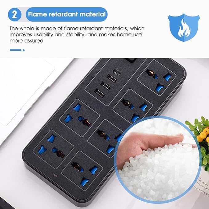 7 Seas 7Seas 3 USB1 TypeC Port 6FT Extension Sockets Cord Protector Charging Electrical Power Extension Board Power Strip with 6 AC SocketsLong Extension Cord with Surge Protector for Home and Office - Image 5