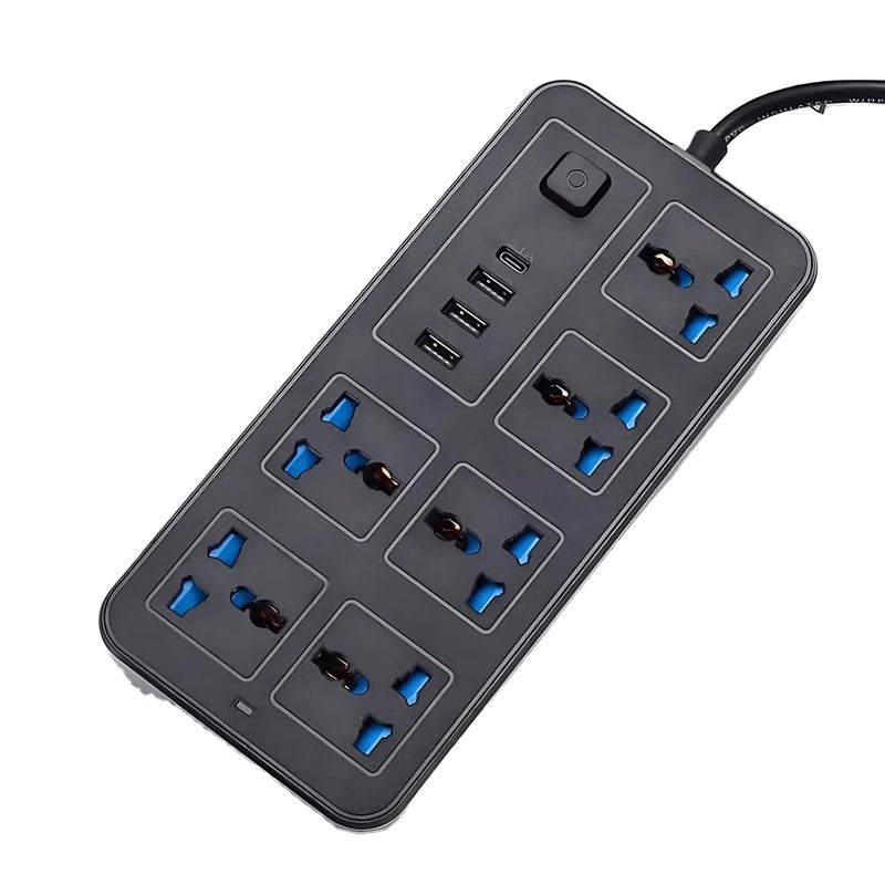 7 Seas 7Seas 3 USB1 TypeC Port 6FT Extension Sockets Cord Protector Charging Electrical Power Extension Board Power Strip with 6 AC SocketsLong Extension Cord with Surge Protector for Home and Office - Image 1