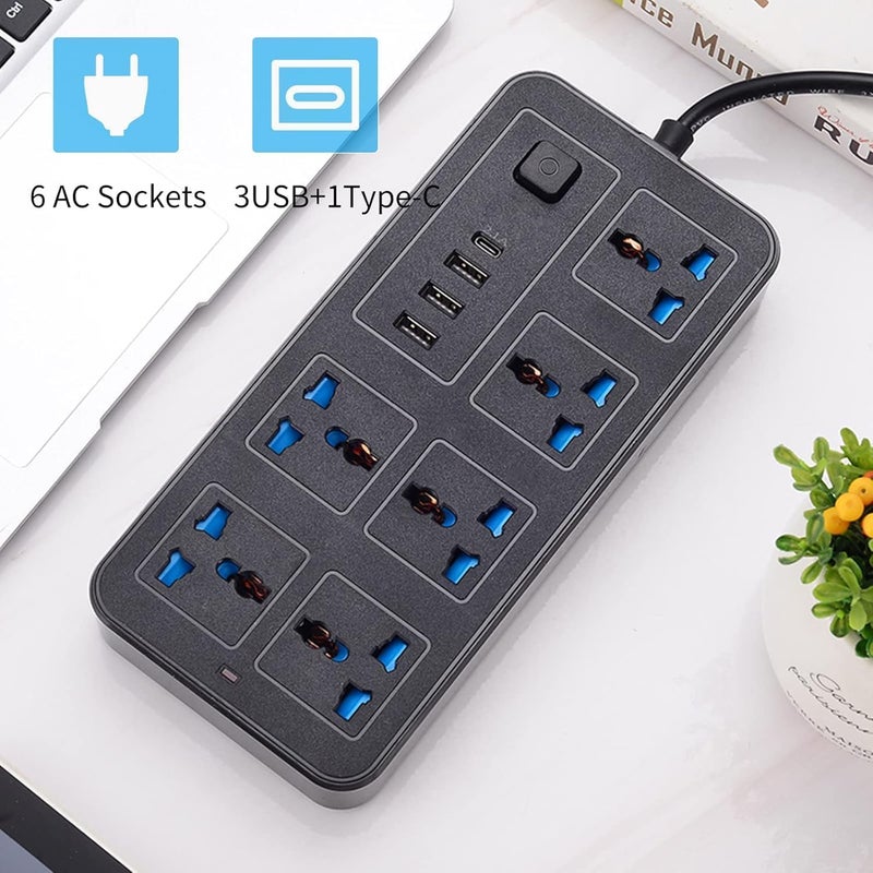 7 Seas 7Seas 3 USB1 TypeC Port 6FT Extension Sockets Cord Protector Charging Electrical Power Extension Board Power Strip with 6 AC SocketsLong Extension Cord with Surge Protector for Home and Office - Image 2