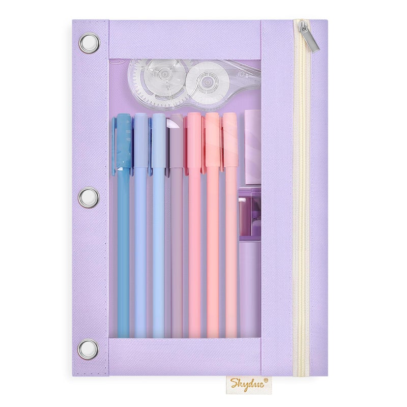 SKYDUE 3 Ring Pencil Pouch for Binder Zipper Binder Pencil Pouch with 3 Pockets and Mesh Window Durable Organizer for School Supplies Cables Earbuds Makeup - Image 2