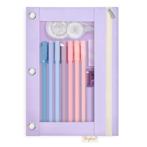 SKYDUE 3 Ring Pencil Pouch for Binder Zipper Binder Pencil Pouch with 3 Pockets and Mesh Window Durable Organizer for School Supplies Cables Earbuds Makeup - Image 1