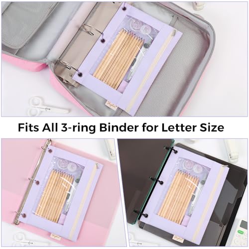 SKYDUE 3 Ring Pencil Pouch for Binder Zipper Binder Pencil Pouch with 3 Pockets and Mesh Window Durable Organizer for School Supplies Cables Earbuds Makeup - Image 3