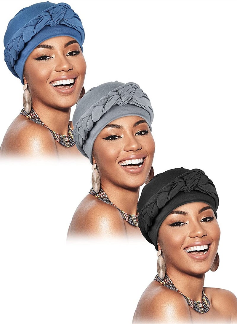 3 Pack Vintage Boho Head Wraps for Women, Soft Breathable Pre-Tied Turban Hair Cover, Twisted Elastic Headband Accessories for Girls - Perfect for Everyday Wear - Image 1