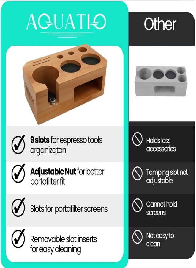 AquatiQ Espresso Tamping Station - Wooden Coffee Tamper Station For Storage 58 mm Portafilter Tamper Distributor - Espresso Organizer - Knock Box Accessories - Image 5