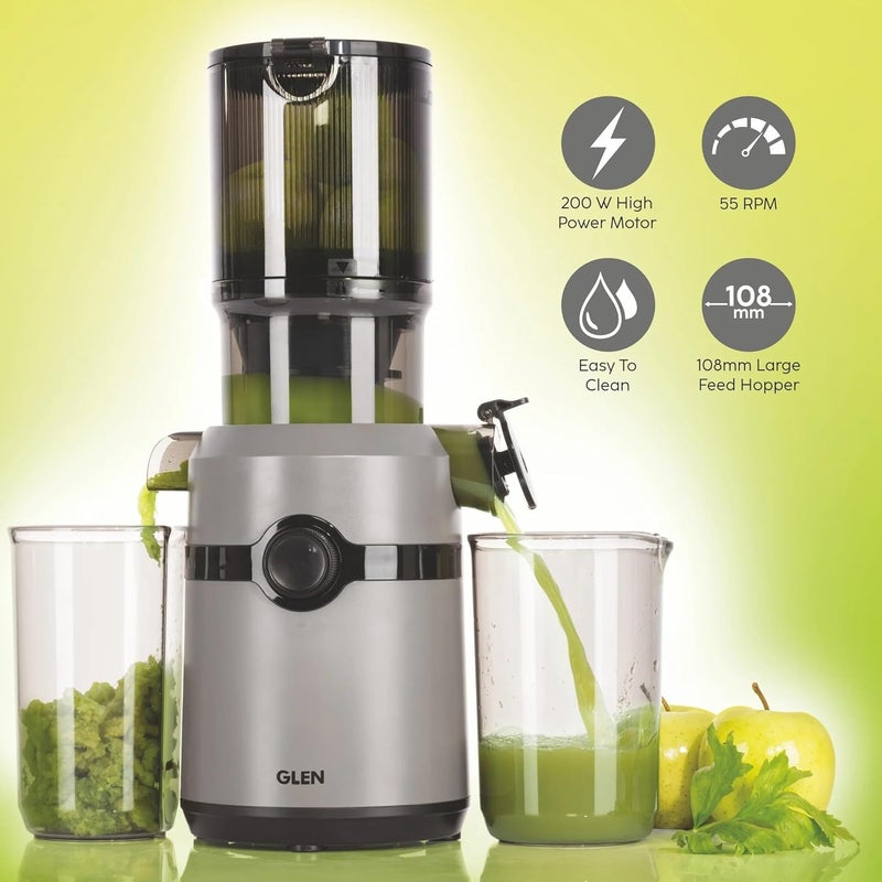 Glen Hopper Slow Juicer 108mm Large Feed Juice and Pulp containers Low Noise 200W SA4015HSJ - Image 2