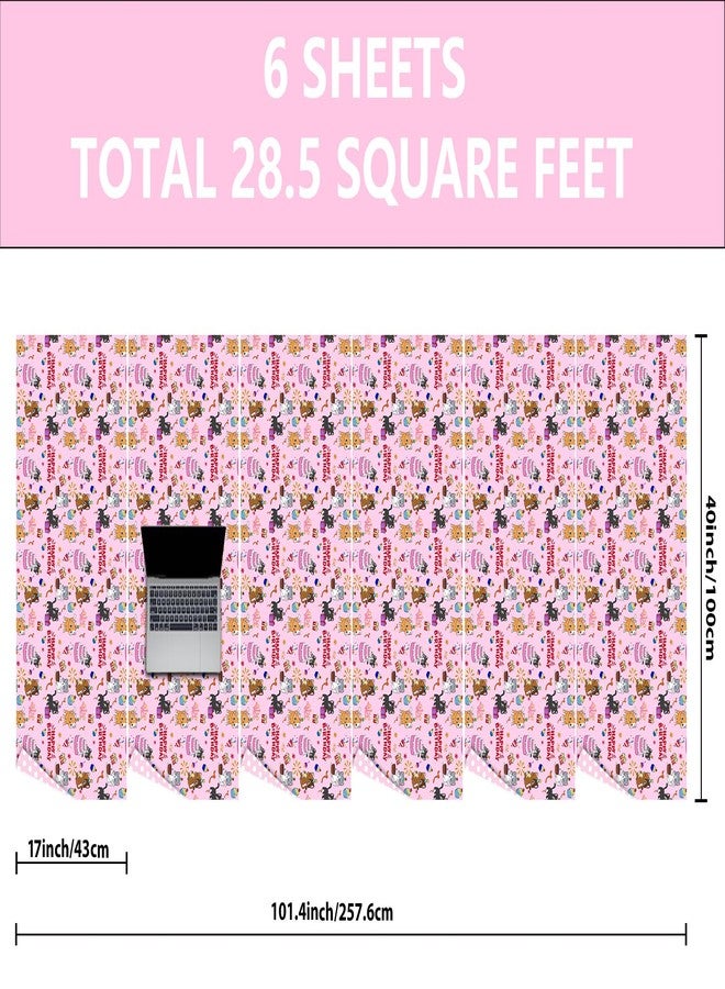 Vnaaem Reversible Cat Birthday Wrapping Paper Roll for Kid's Girl's - Cute Cat, Paw print & Dot on Pink Design Gift Wrap for Birthday, Holiday, Baby Shower - 17 in x 20 ft(Total 28.5sq.ft) - Image 4