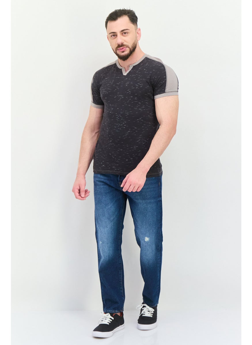 Company Eighty One - Men V-Neck Short Sleeve Heather T-Shirt, Black - Image 1
