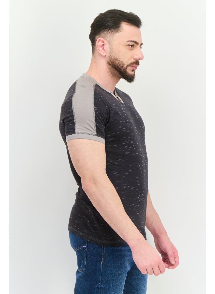 Company Eighty One - Men V-Neck Short Sleeve Heather T-Shirt, Black - Image 1