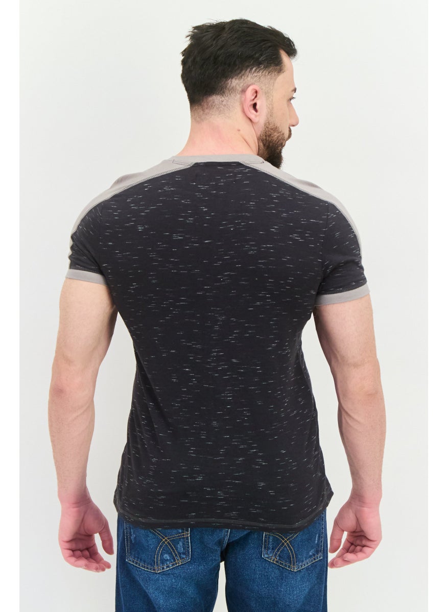 Company Eighty One - Men V-Neck Short Sleeve Heather T-Shirt, Black - Image 1