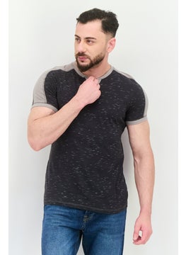 Men V-Neck Short Sleeve Heather T-Shirt, Black