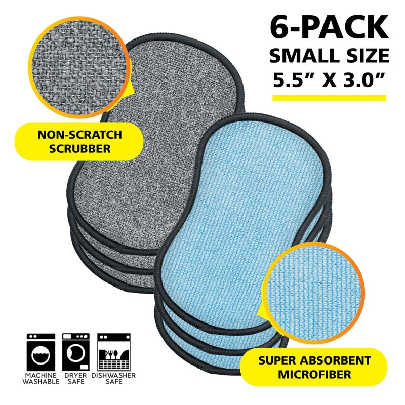 TUFF-SCRUB Original Scrub-N-Wipe Pad by Tuff-Scrub, 6-Pack, Microfiber, Multi-Surface, Non-Scratch, Dual-Sided, Scrubber for Dishes, Sinks, Non-Stick Cookware â€“ Machine Washable, Durable Kitchen Sponge (Small) - Image 2