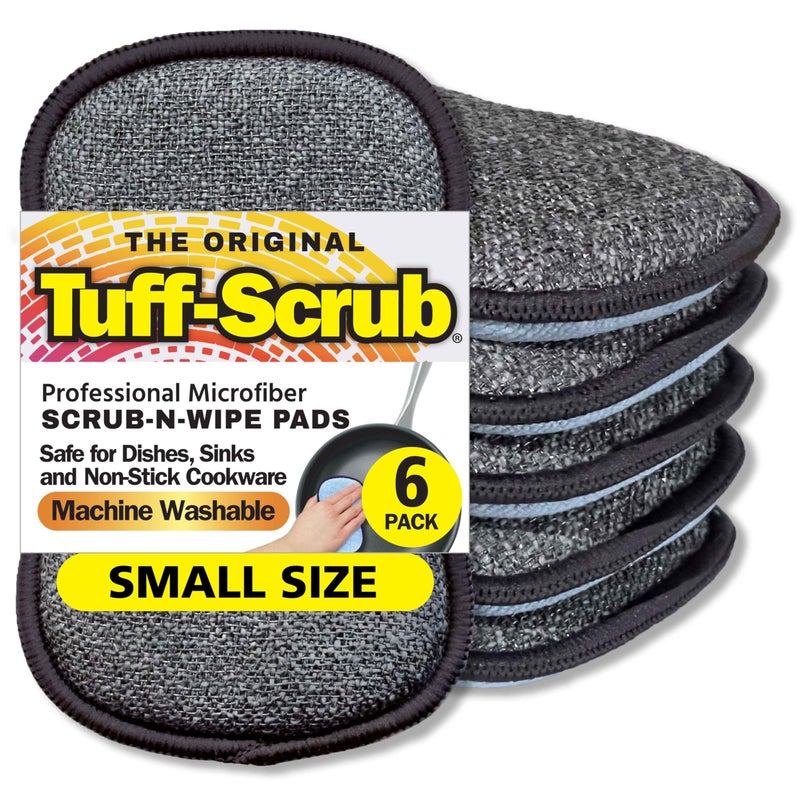 TUFF-SCRUB Original Scrub-N-Wipe Pad by Tuff-Scrub, 6-Pack, Microfiber, Multi-Surface, Non-Scratch, Dual-Sided, Scrubber for Dishes, Sinks, Non-Stick Cookware â€“ Machine Washable, Durable Kitchen Sponge (Small) - Image 1