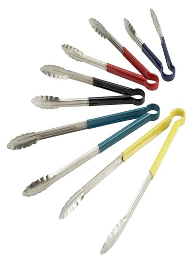 Winco 12" Stainless Steel Serving Tongs with Plastic Handle, Green - Image 3