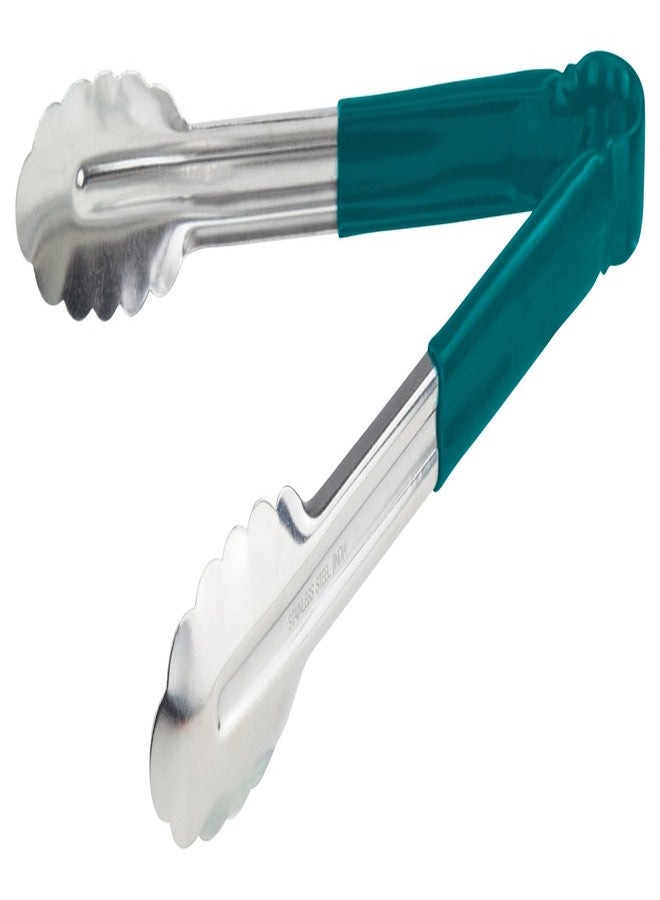 Winco 12" Stainless Steel Serving Tongs with Plastic Handle, Green - Image 2