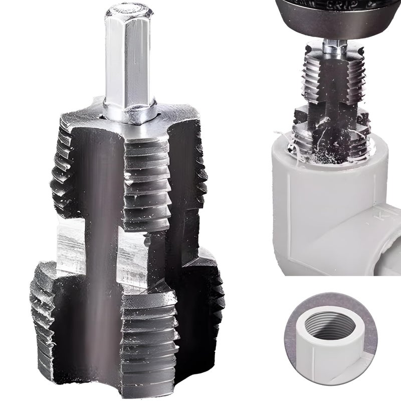 Electric Drill Compatible PVC Pipe Threader Kit with Various Die Sizes PVC Thread Maker Tool for Electric Drill 12 34 Tool Plastic Pipe Threader Kit Rethreading Tool for Water Pipes Internal
