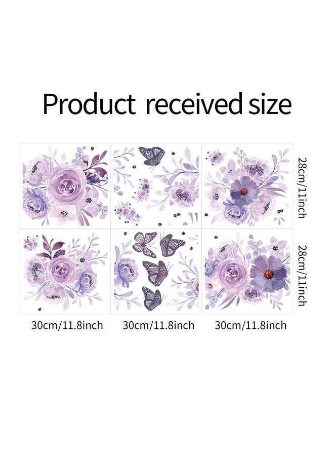 ROFARSO Flowers Wall Stickers Watercolor Purple Peony Nature Plant Vinyl Removable Peel And Stick Wall Decals Art Picture Decorations Decor For Teens Girls Bedroom Living Room Murals - Image 5