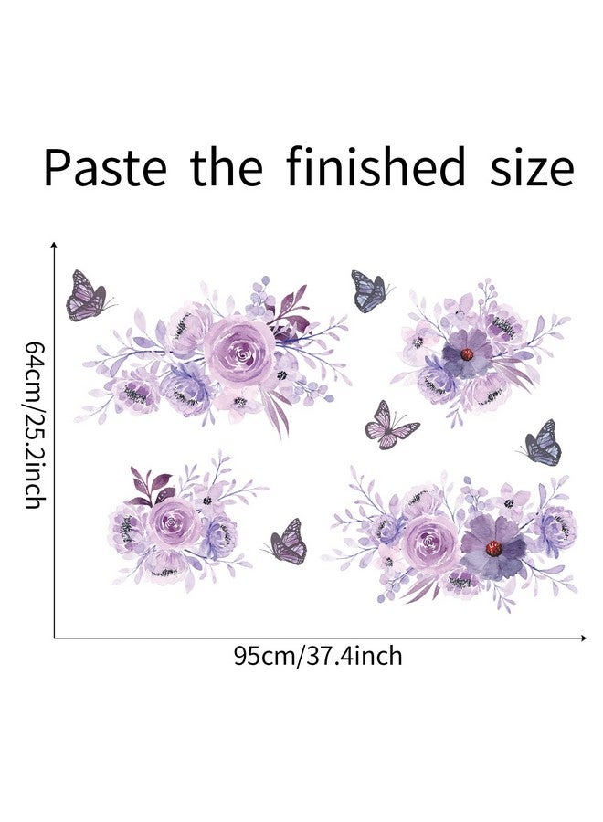 ROFARSO Flowers Wall Stickers Watercolor Purple Peony Nature Plant Vinyl Removable Peel And Stick Wall Decals Art Picture Decorations Decor For Teens Girls Bedroom Living Room Murals - Image 4