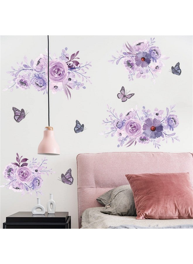 ROFARSO Flowers Wall Stickers Watercolor Purple Peony Nature Plant Vinyl Removable Peel And Stick Wall Decals Art Picture Decorations Decor For Teens Girls Bedroom Living Room Murals - Image 2