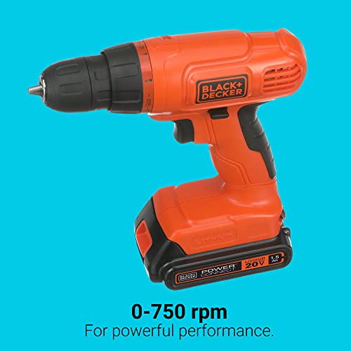 BLACK+DECKER 20V MAX* POWERCONNECT Cordless Drill Driver Kit with Drill Bit Set and Sockets, 100 pc. Tool Kit for Home, Battery and Charger Included ,Orange (BDC120VA100) - Image 5