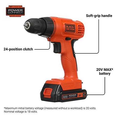 BLACK+DECKER 20V MAX* POWERCONNECT Cordless Drill Driver Kit with Drill Bit Set and Sockets, 100 pc. Tool Kit for Home, Battery and Charger Included ,Orange (BDC120VA100) - Image 2