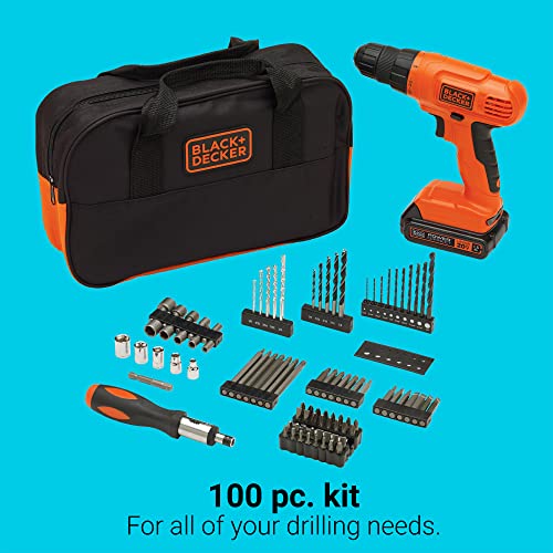 BLACK+DECKER 20V MAX* POWERCONNECT Cordless Drill Driver Kit with Drill Bit Set and Sockets, 100 pc. Tool Kit for Home, Battery and Charger Included ,Orange (BDC120VA100) - Image 3