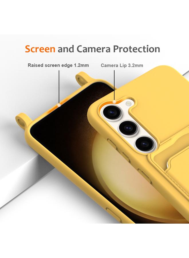 اس-توب جراب لهاتف Samsung Galaxy S23 5G مزود بحقيبة بطاقات مدمجة بلون سادة من السيليكون السائل مع حبل قصير - Image 5